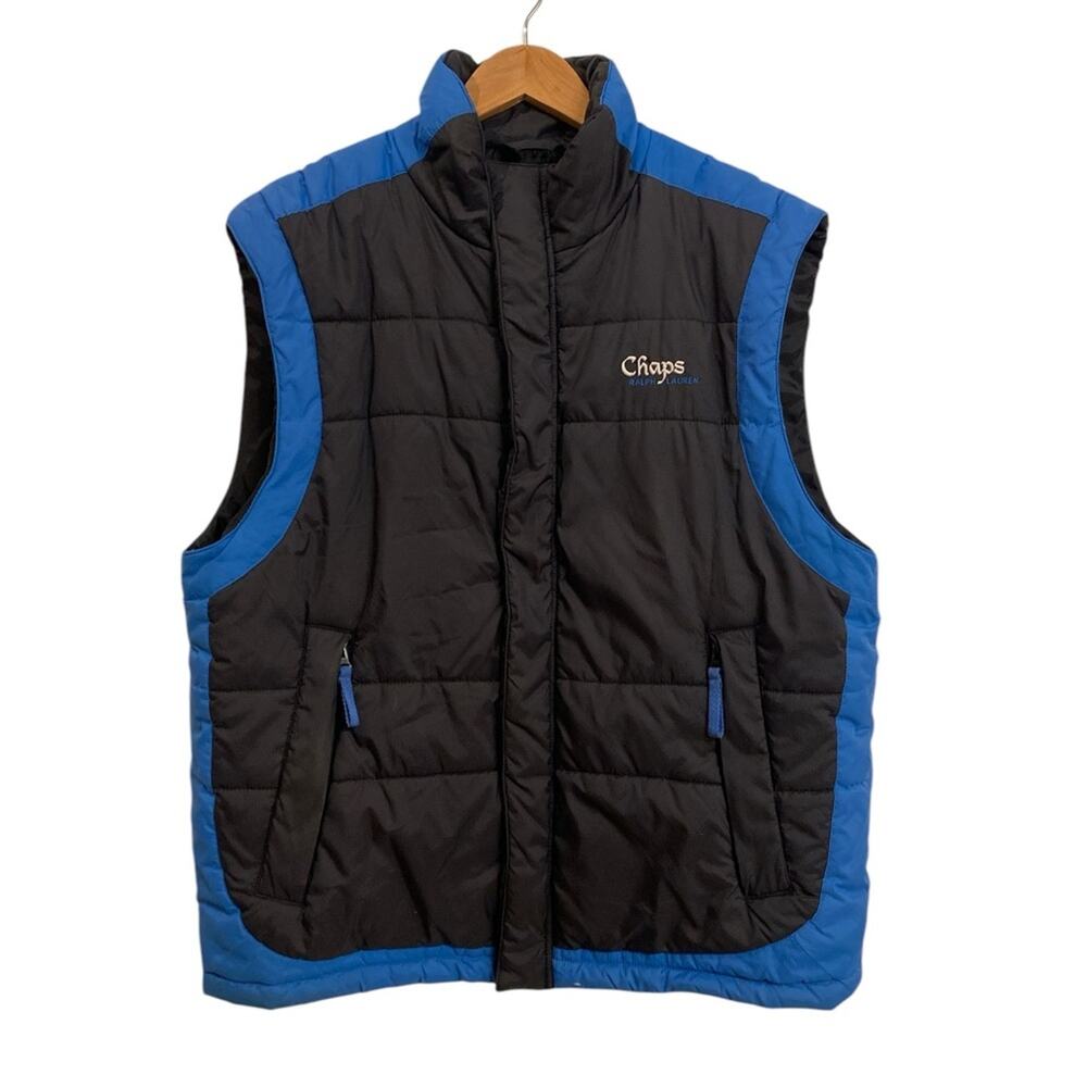 Vintage Chaps Ralph Lauren Men’s Black and Blue Puffer Vest Size Large